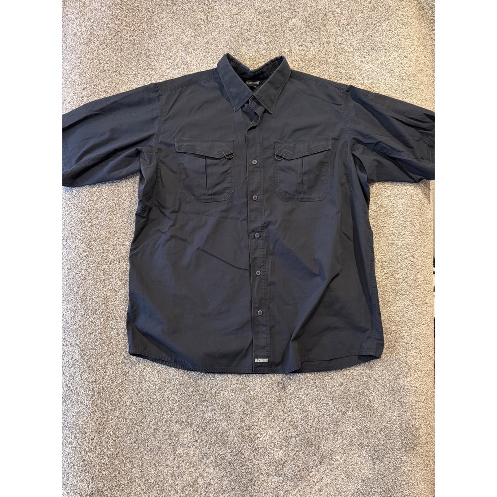 Blackhawk Tactical Shirt Mens XXL Black LT2 Short Sleeve Ripstop Button Down